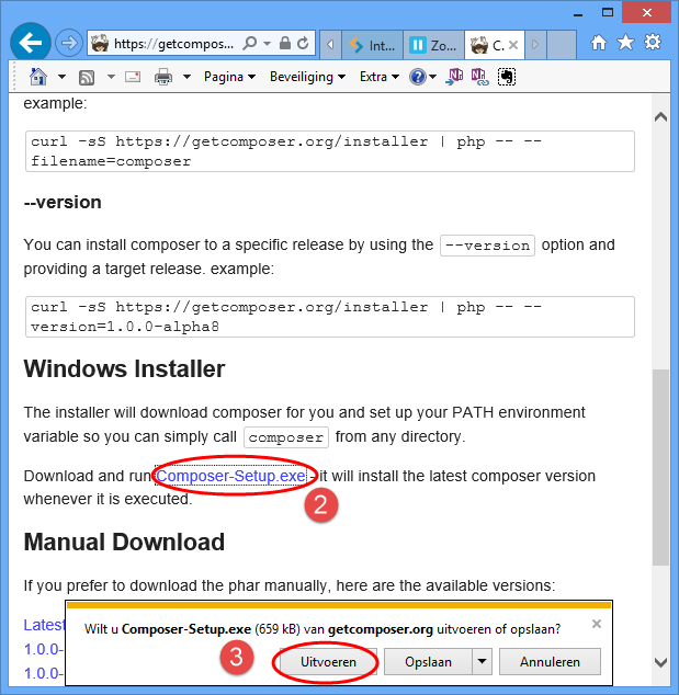 PHP Composer download Windows Installer